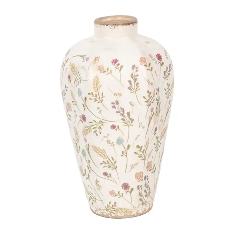 Nieuw Clayre & Eef Vaas Ø 17x30 cm Beige Roze Keramiek Bloemen