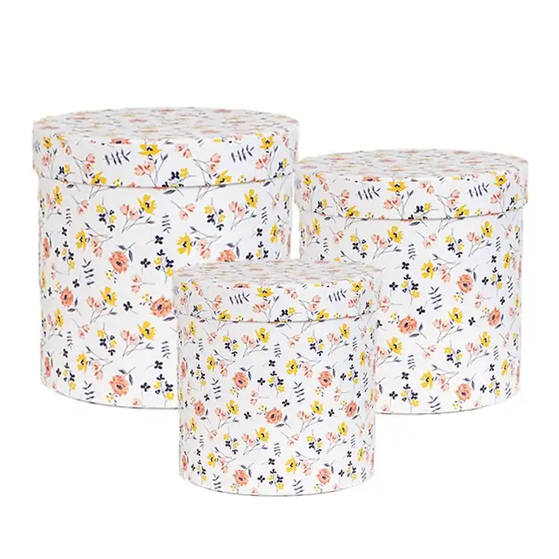 Koop Vandaag Clayre & Eef Opbergdoos Set van 3 Ø 19x19 / Ø 17x17 / Ø 15x15 cm Wit Karton Bloemen