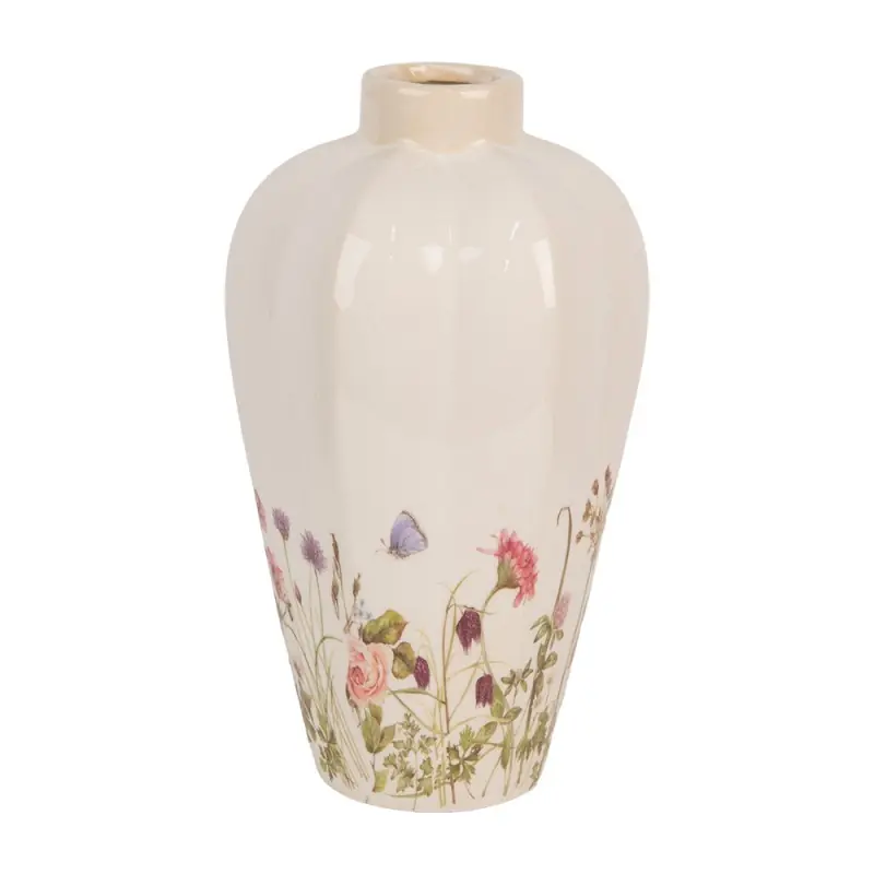 Clayre & Eef Vaas Ø 17x30 cm Beige Roze Keramiek Voordeelprijs