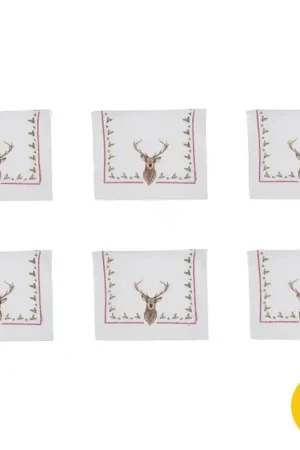 Tijdelijk Beschikbaar Clayre & Eef Gastendoekje set van 6 stuks 40x66 cm Beige Bruin Katoen Rechthoek Hert Toilet Handdoek