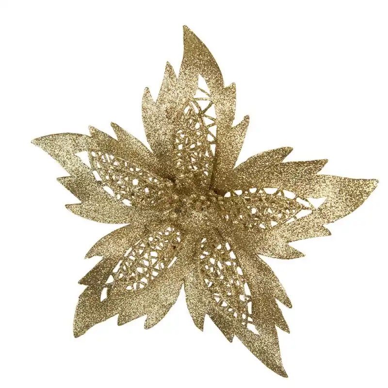 Clayre & Eef Kunstbloem Kerstster Ø 23x5 cm Goudkleurig Kunststof Dagaanbieding