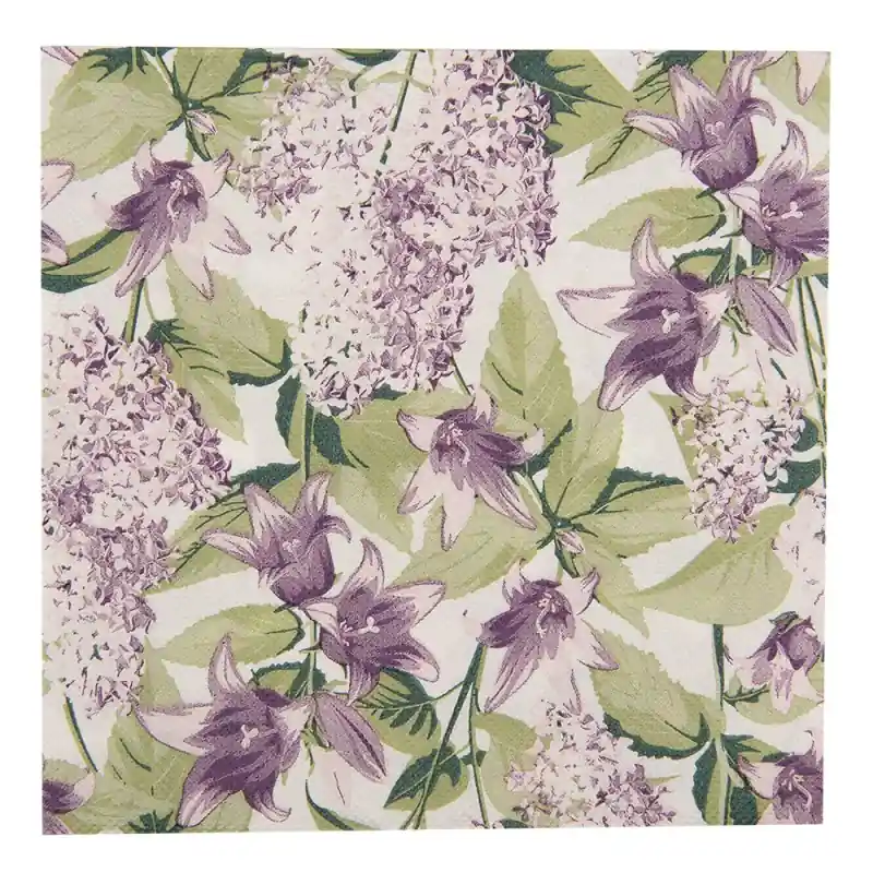 Veilige Betaling Clayre & Eef Servetten Papier Set van 20 33x33 cm Wit Paars Papier Bloemen