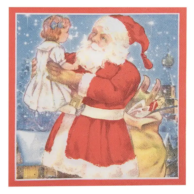 Clayre & Eef Servetten Papier Set van 20 33x33 cm Blauw Rood Papier Kerstman Bestseller