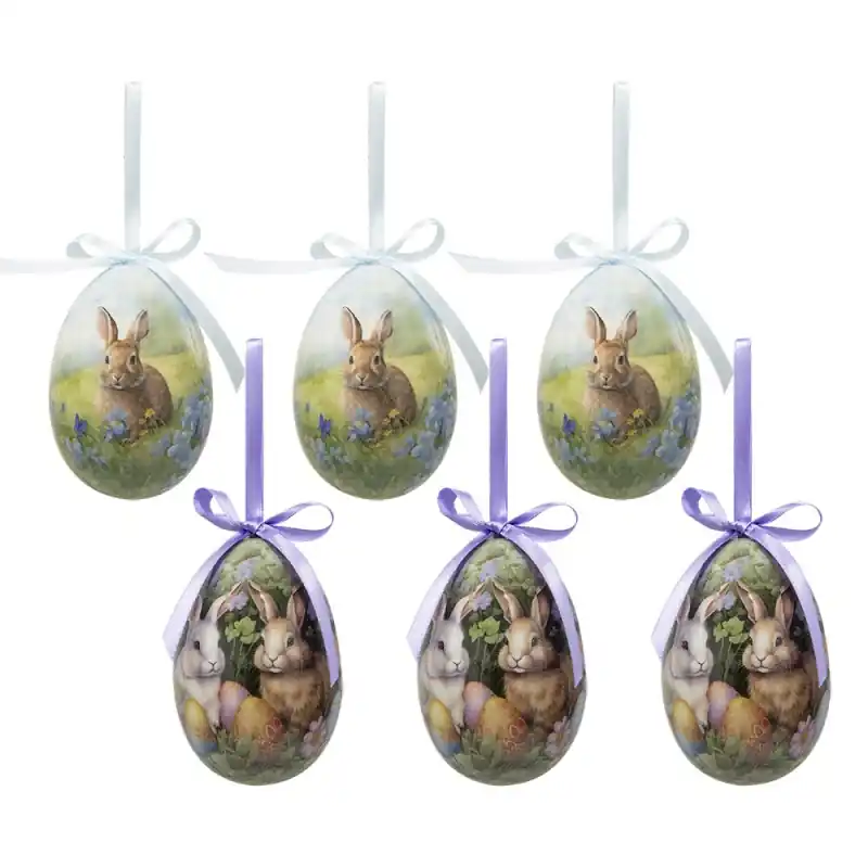 Express Levering Clayre & Eef Paashanger set van 6 Ei Ø 7x10 cm Meerkleurig Kunststof Konijnen