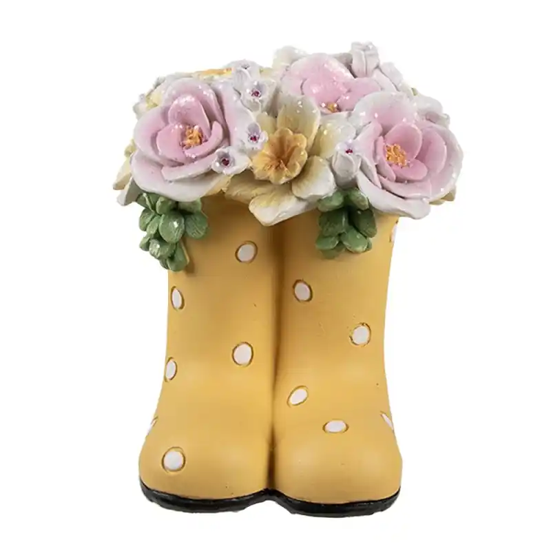 Direct Beschikbaar Clayre & Eef Decoratie Beeld Laars 10x10x12 cm Geel Kunststof Bloemen