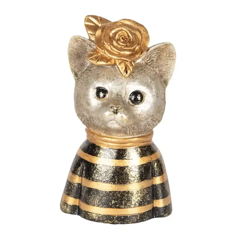 Clayre & Eef Decoratie Beeld Kat 11x9x18 cm Goudkleurig Bruin Kunststof Seizoensaanbieding