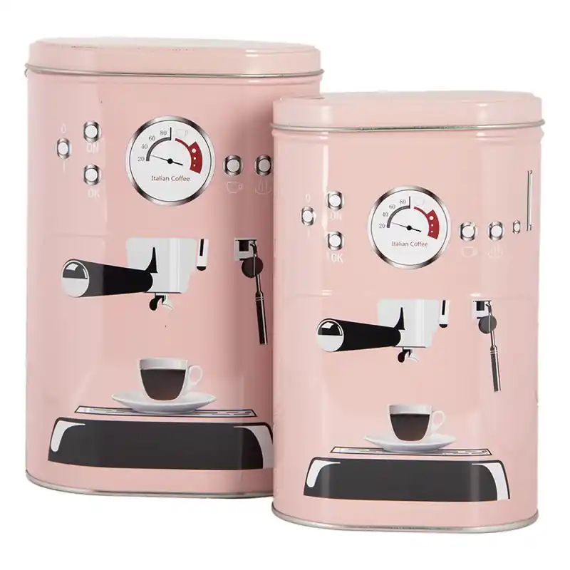 Clayre & Eef Blikken Bewaardoos 20x13x9 / 18x11x7 cm Roze Metaal Koffiekopje Meest Verkocht