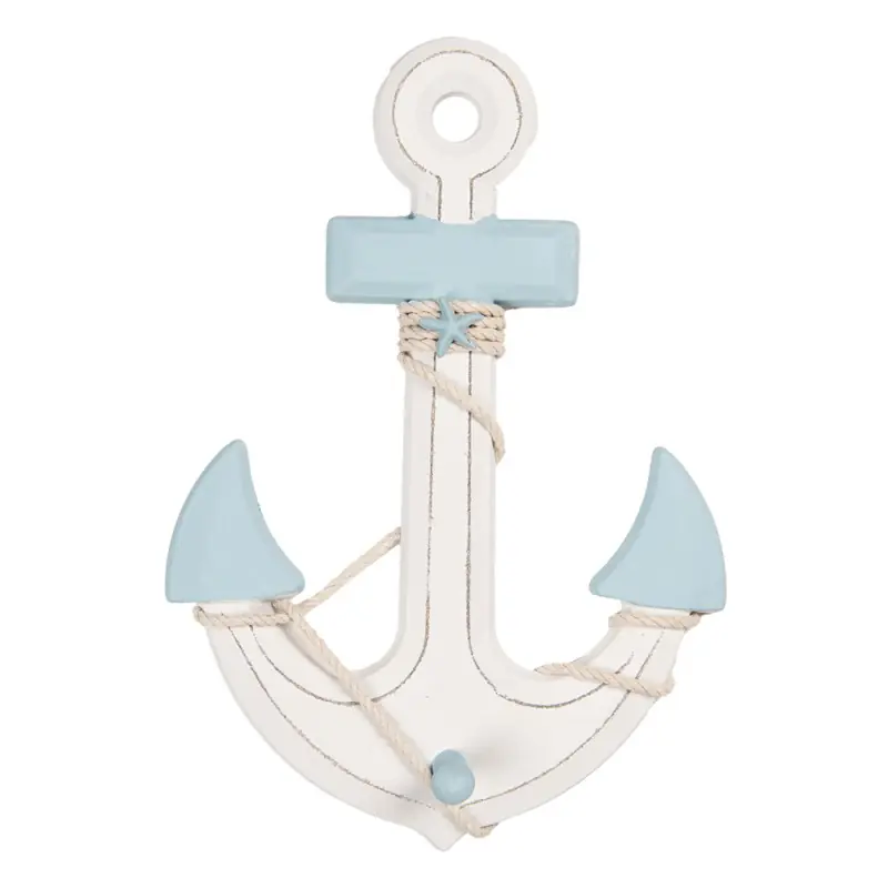 Clayre & Eef Decoratie Anker 22x5x33 cm Wit Blauw MDF Must-Have