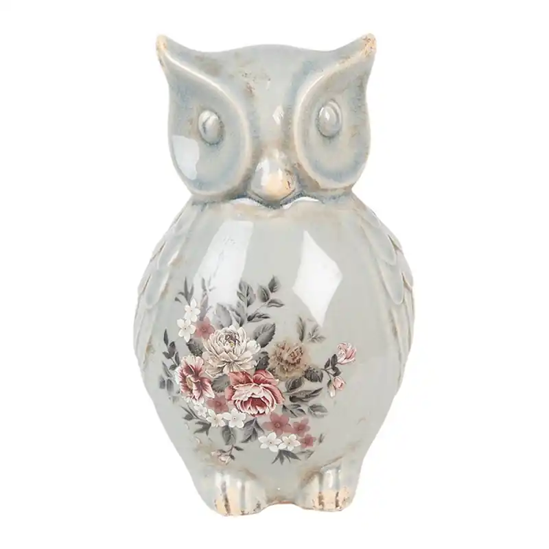 Betrouwbaar Clayre & Eef Decoratie Beeld Uil 13x12x22 cm Grijs Keramiek