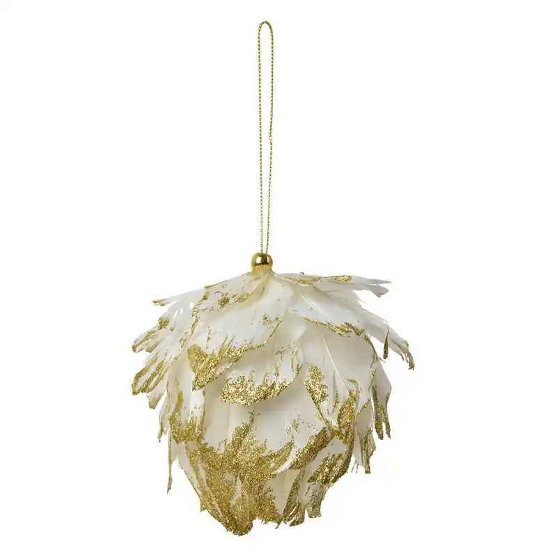 Clayre & Eef Decoratie Hanger Bloem 10x10x10 cm Wit Veren Beste Prijs