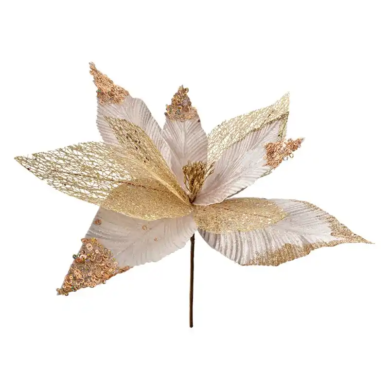 Clayre & Eef Kunstbloem Kerstster Ø 44x37 cm Goudkleurig Kunststof Seizoensaanbieding