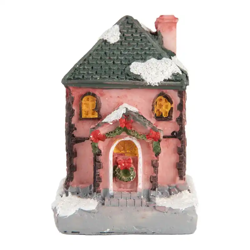 Clayre & Eef Decoratie Huis met LED 4x5x6 cm Roze Kunststof Shop Nu