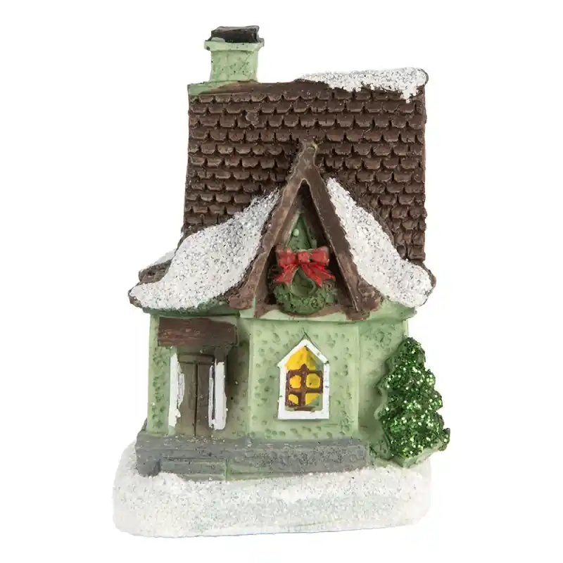 Clayre & Eef Decoratie Huis met LED 5x5x7 cm Grijs Wit Kunststof Betaalbaar