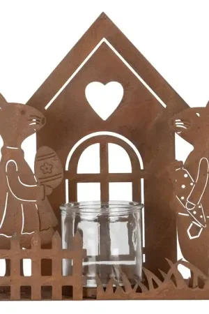 Voordeelprijs Clayre & Eef Waxinelichthouder 26x9x26 cm Bruin Metaal Konijnen