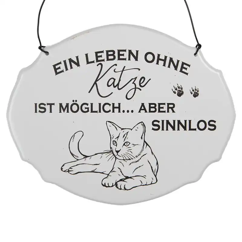 Clayre & Eef Tekstbord 18x15 cm Wit Metaal Kat Premium
