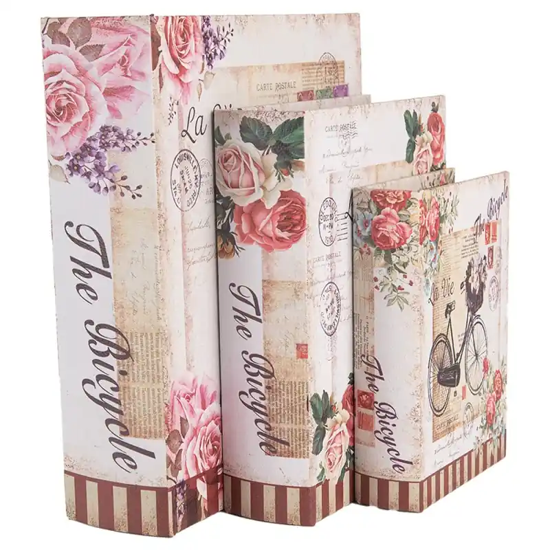 Exclusieve Aanbieding Clayre & Eef Opbergdoos Set van 3 27/22/ 17 cm Beige Hout Fiets