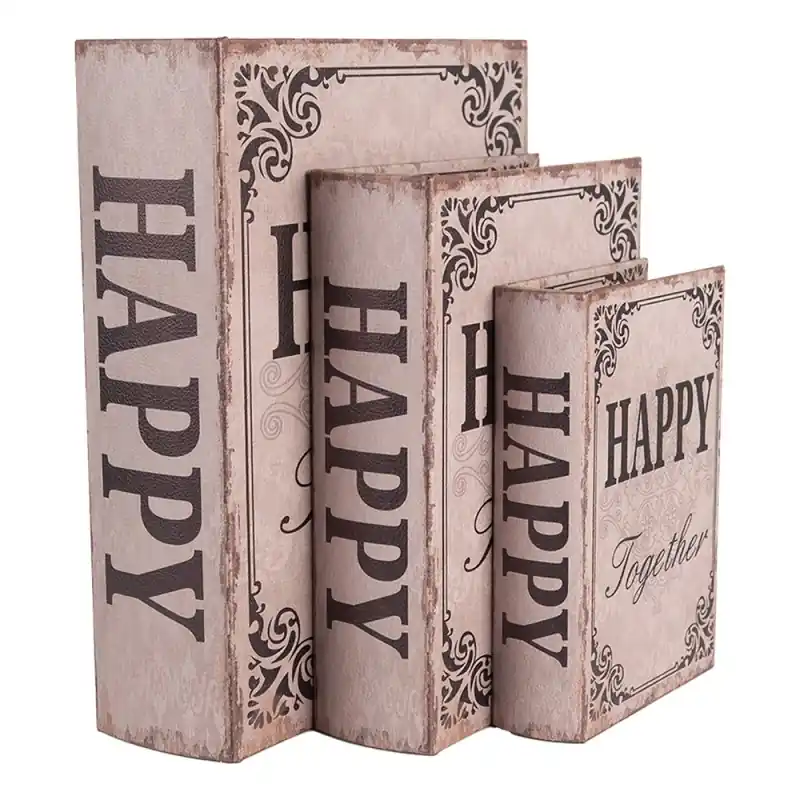 Clayre & Eef Opbergdoos Set van 3 Boeken 27 /22/17 cm Beige Hout Direct Beschikbaar