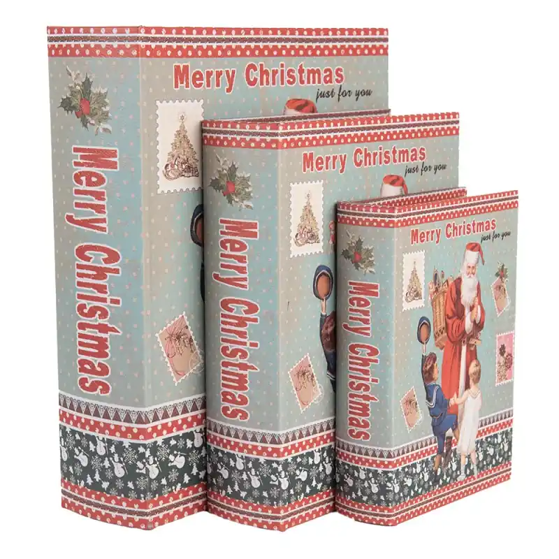 Nieuw Clayre & Eef Opbergdoos Set van 3 Boeken 27 /22 /17 cm Blauw Hout Kerstman