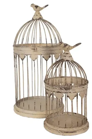 Clayre & Eef Vogelkooi Decoratie Set van 2 Ø 32x60 / Ø 23x40 cm Bruin Metaal Gereduceerde Prijs