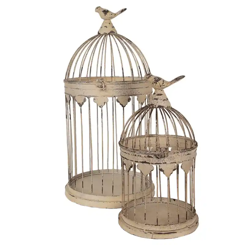 Clayre & Eef Vogelkooi Decoratie Set van 2 Ø 32x60 / Ø 23x40 cm Bruin Metaal Gereduceerde Prijs