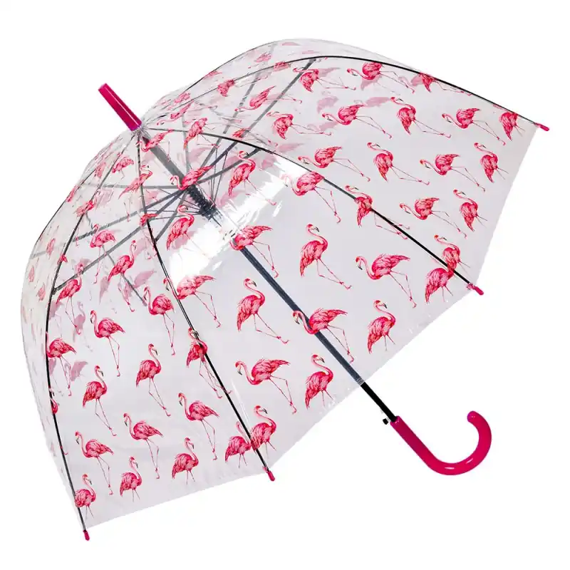 Lage Prijs Clayre & Eef Paraplu Volwassenen Ø 90 cm Transparant Kunststof Flamingo