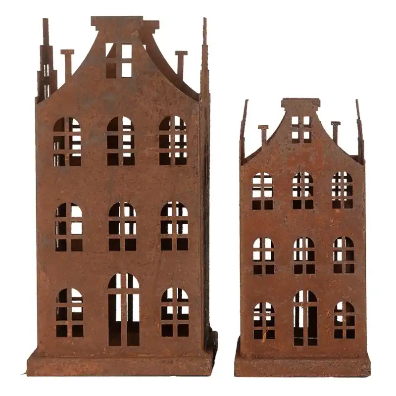 Betrouwbaar Clayre & Eef Decoratie Beeld Set van 2 Huis 14x14x27 / 11x11x23 cm Bruin Metaal