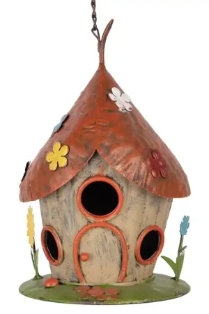 Clayre & Eef Vogelhuis ø 17x27/54 cm Beige Rood Metaal Alleen Vandaag