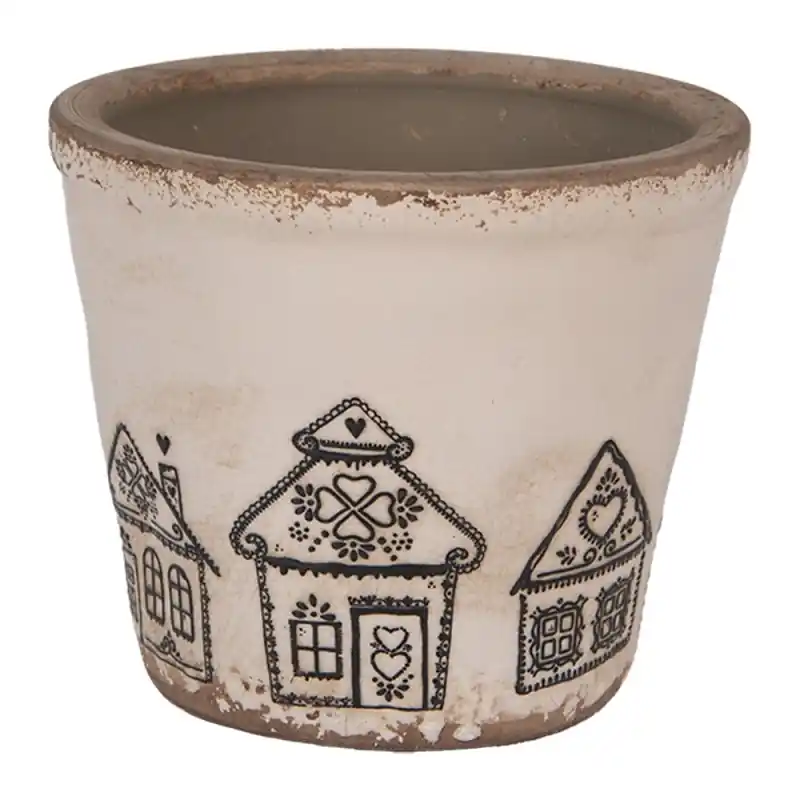 Clayre & Eef Bloempot Ø 12x11 cm Beige Keramiek Gingerbread house Betrouwbaar