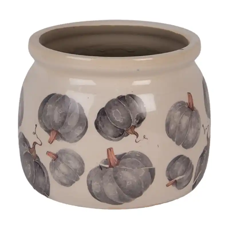 Clayre & Eef Bloempot Ø 12x10 cm Beige Keramiek Pompoen Korting