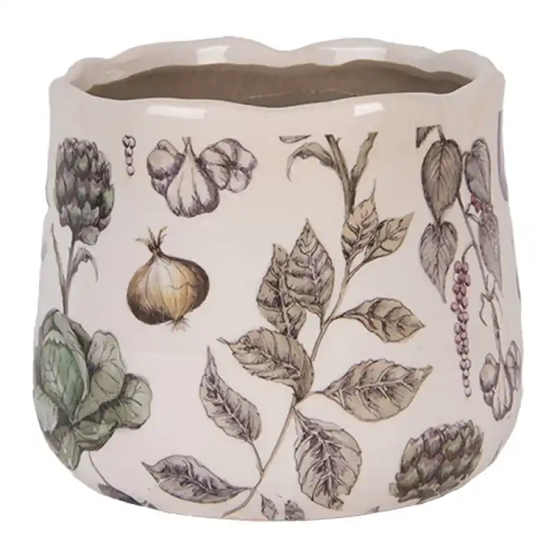 Betaalbaar Clayre & Eef Bloempot Ø 14x12 cm Beige Keramiek Groenten