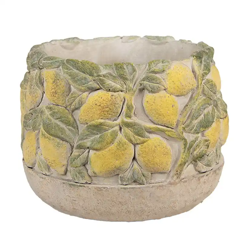 Clayre & Eef Bloempot Ø 19x15 cm Beige Steen Citroenen Speciale Aanbieding