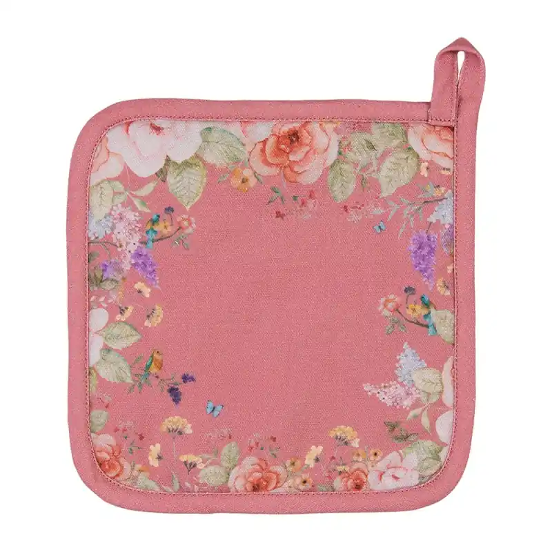 Clayre & Eef Pannenlap 20x20 cm Roze Katoen Bloemen Exclusieve Aanbieding