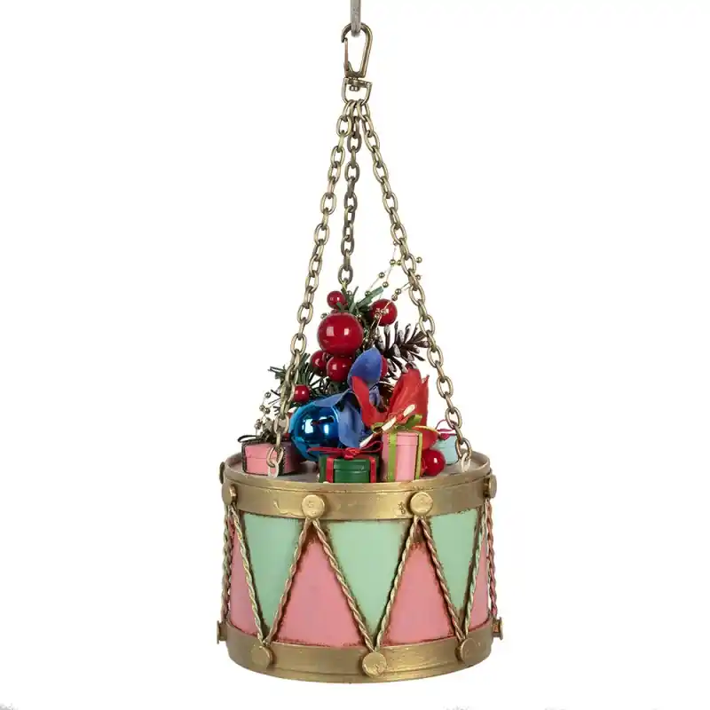 Clayre & Eef Decoratie Beeld Trommel Ø 12x16/27 cm Roze Metaal Nieuw