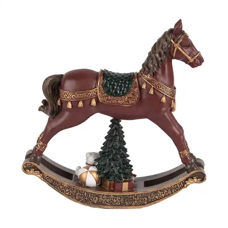 Clayre & Eef Kerstdecoratie Beeld Hobbelpaard 18x5x19 cm Bruin Kunststof Beperkte Voorraad