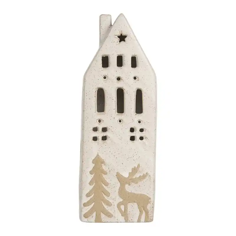 Laatste Versie Clayre & Eef Decoratie Huis met LED 9x7x24 cm Beige Keramiek