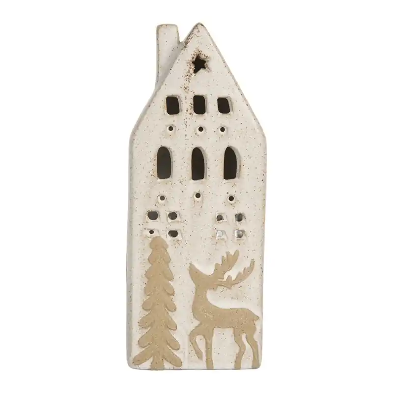 Clayre & Eef Decoratie Huis met LED 7x6x19 cm Beige Keramiek Snelle Levering