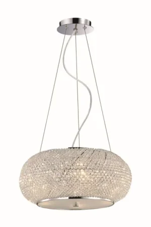 Beste Prijs Ideallux PASHA Hanger Chroom, Kristaloptiek, 6-lichts