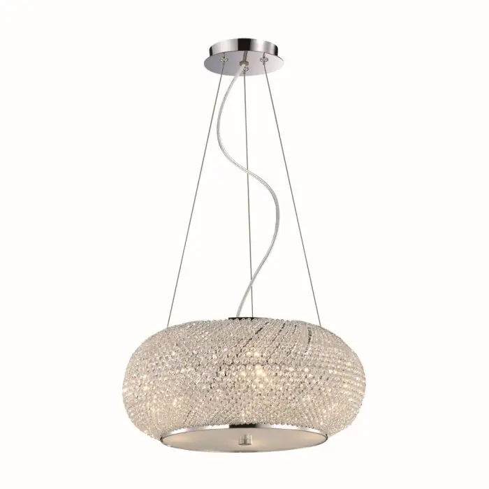 Beste Prijs Ideallux PASHA Hanger Chroom, Kristaloptiek, 6-lichts