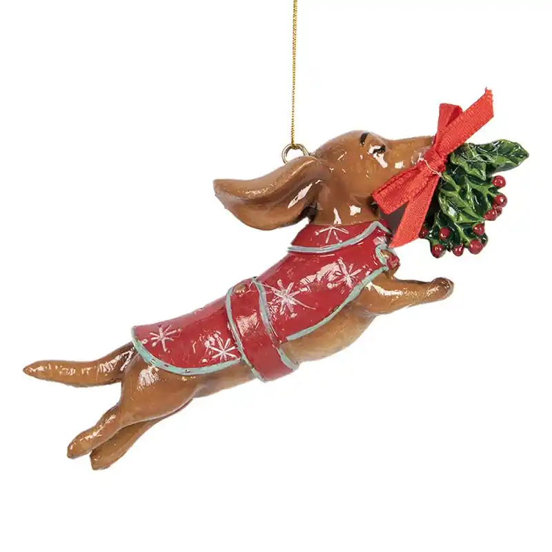 Koop Online Clayre & Eef Kersthanger Hond 12x2x4 cm Bruin Kunststof