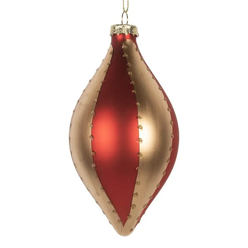 Korting Clayre & Eef Kerstbal Ø 8x15 cm Goudkleurig Rood Glas