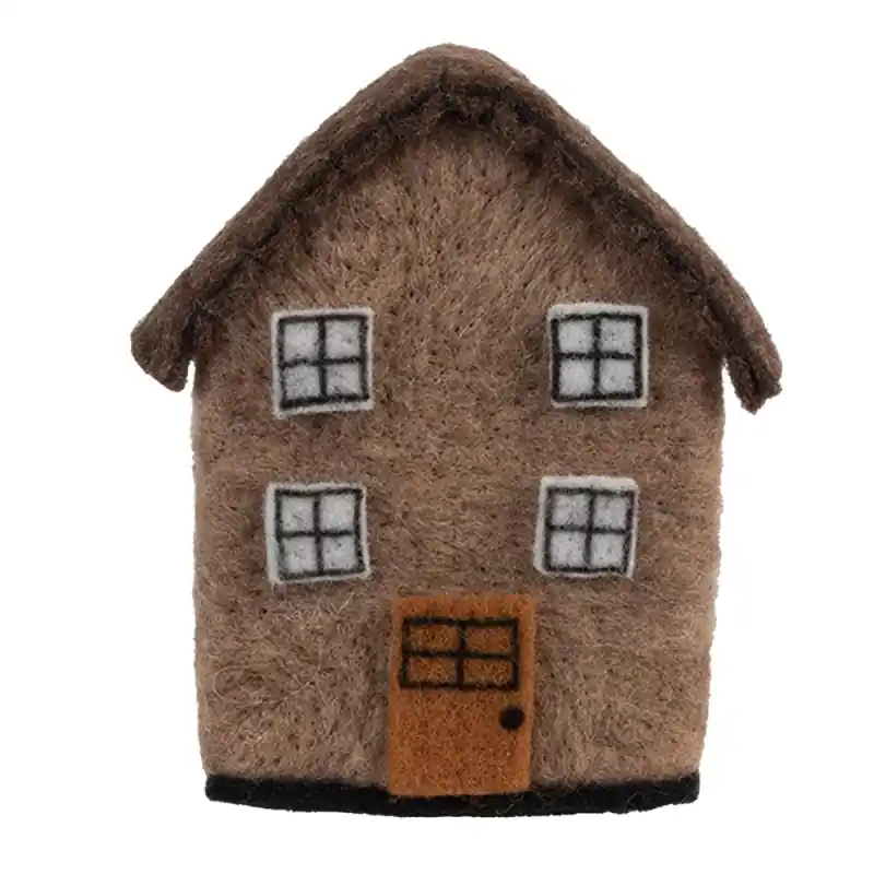 Clayre & Eef Decoratie Beeld Huis 12x7x14 cm Bruin Vilt Superprijs