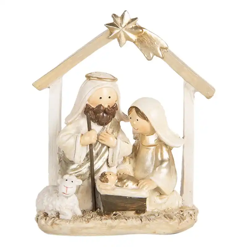 Clayre & Eef Kerstdecoratie Beeld Kerstgroep 10x5x12 cm Beige Goudkleurig Kunststof Actieprijs