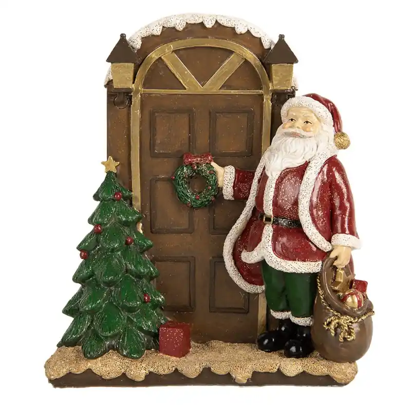 Express Levering Clayre & Eef Kerstdecoratie Beeld Kerstman 18x7x20 cm Rood Kunststof