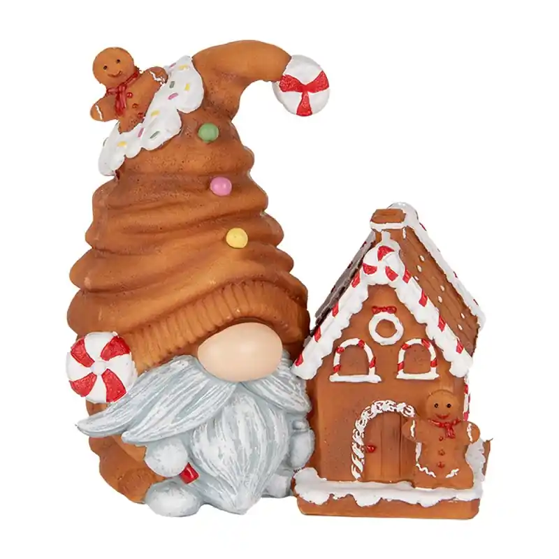 Clayre & Eef Kerstdecoratie met LED-verlichting Kabouter 14x9x15 cm Bruin Kunststof Uitverkoop