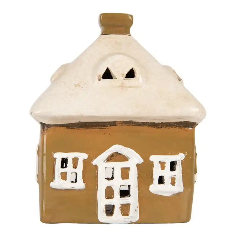 Clayre & Eef Waxinelichthouder Huis 12x9x14 cm Bruin Keramiek Dagaanbieding