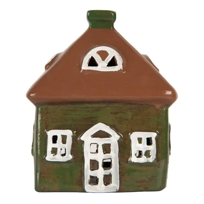 Finale Uitverkoop Clayre & Eef Waxinelichthouder Huis 12x9x14 cm Groen Keramiek