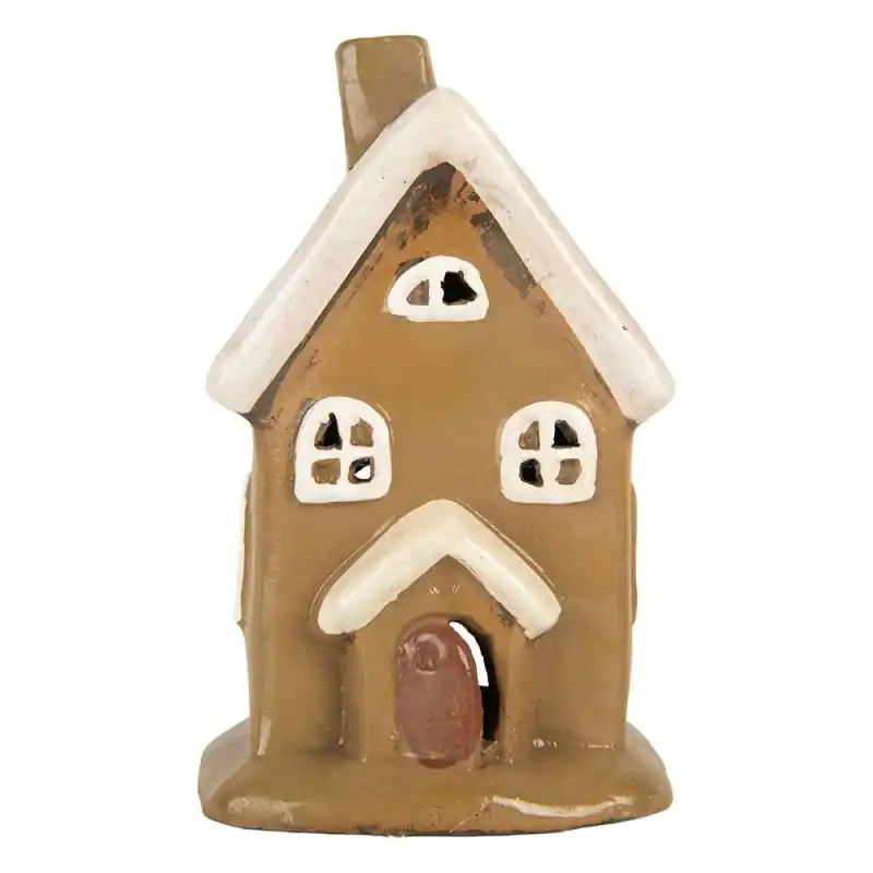Clayre & Eef Waxinelichthouder Huis 10x10x16 cm Bruin Keramiek Direct Verzonden