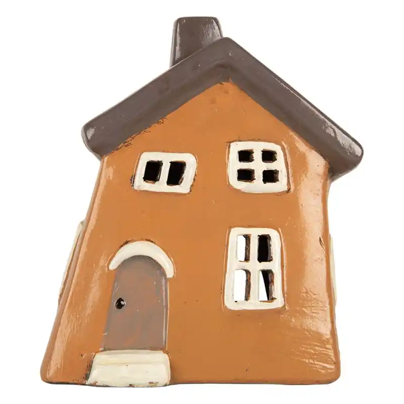 Clayre & Eef Waxinelichthouder Huis 18x13x20 cm Oranje Keramiek Flitsaanbieding