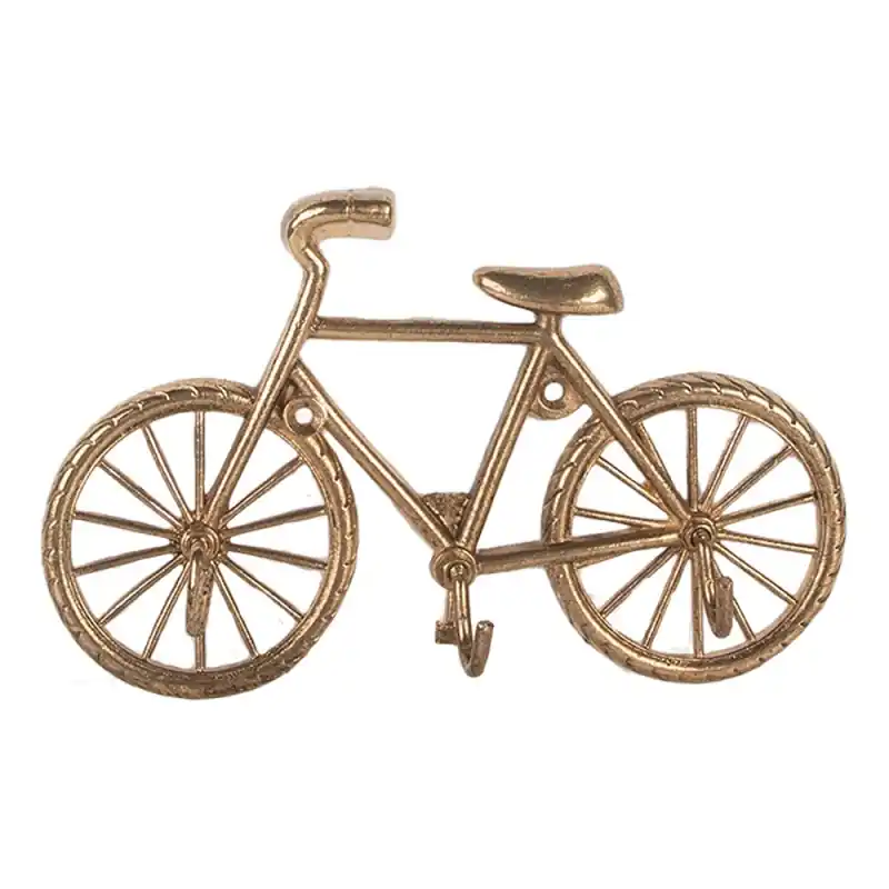 Betaalbaar Clayre & Eef Wandkapstok 3 Haken Fiets 19x4x12 cm Goudkleurig Metaal