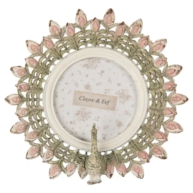 Clayre & Eef Fotolijst Pauw Ø 8 cm Roze Kunststof Snelle Levering